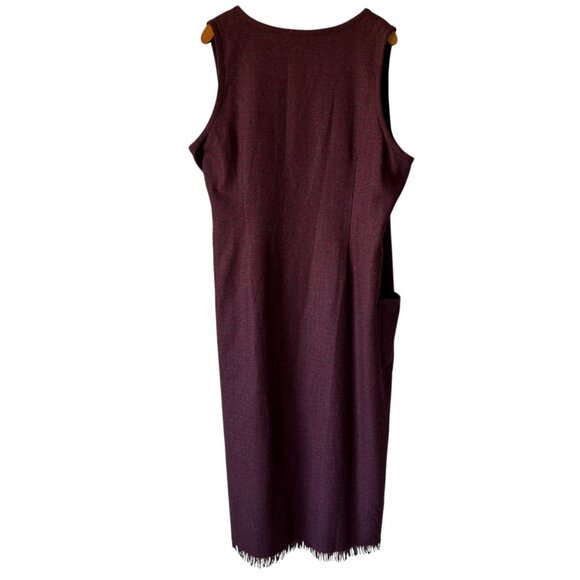 Eddie Bauer Wrap Maxi Dress V Neck Fringe Hem Plaid Sleeveless Lined Wool Blend - Picture 2 of 16